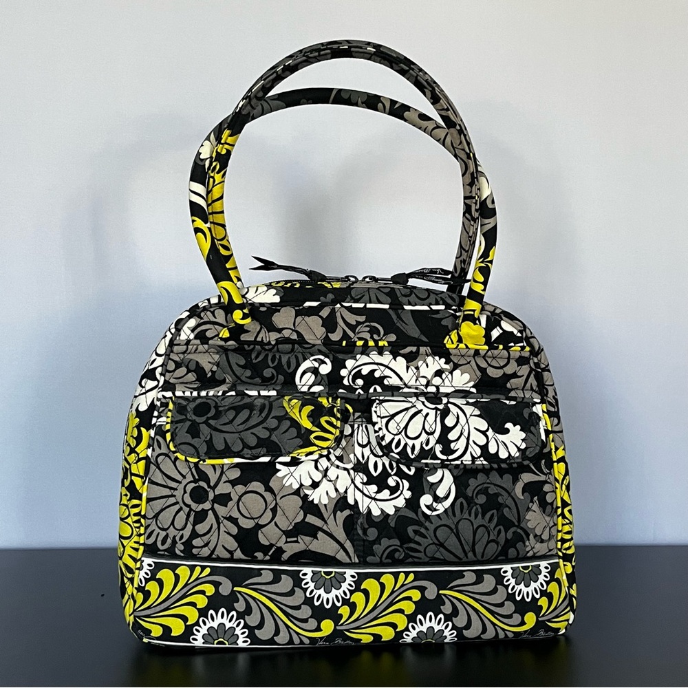 Vera Bradley Baroque Quilted Floral Satchel Bag in Black, Gray & Yellow